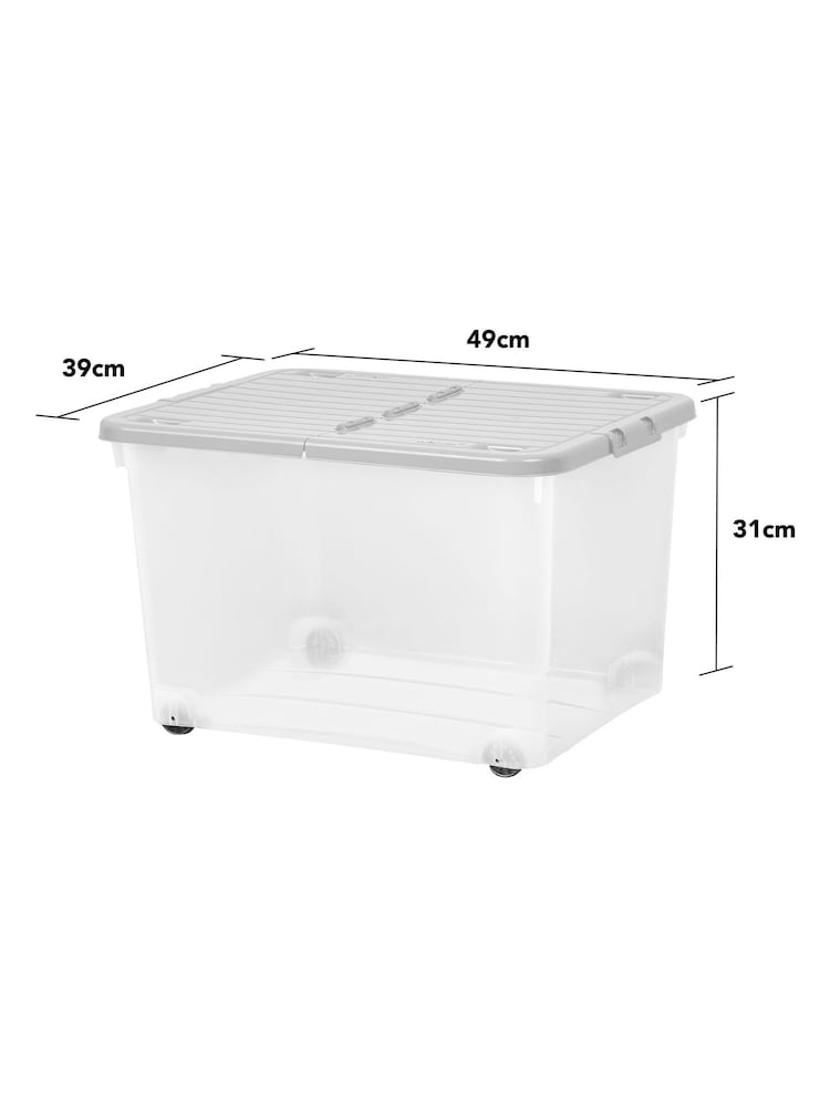 Wham Set of 3 Clear 44Ltr Plastic Storage Boxes With Wheels & Folding Lid - Image 4 of 4