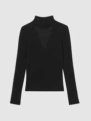 Reiss Black Rita Fitted Wool Blend Mesh Top - Image 2 of 5