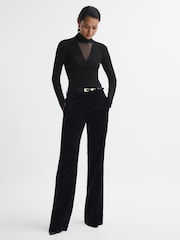 Reiss Black Rita Fitted Wool Blend Mesh Top - Image 3 of 5