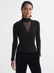 Reiss Black Rita Fitted Wool Blend Mesh Top - Image 4 of 5
