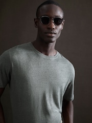 Reiss Fern Green Venice Linen Crew Neck T-Shirt - Image 1 of 5