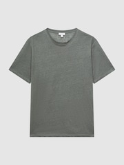 Reiss Fern Green Venice Linen Crew Neck T-Shirt - Image 2 of 5