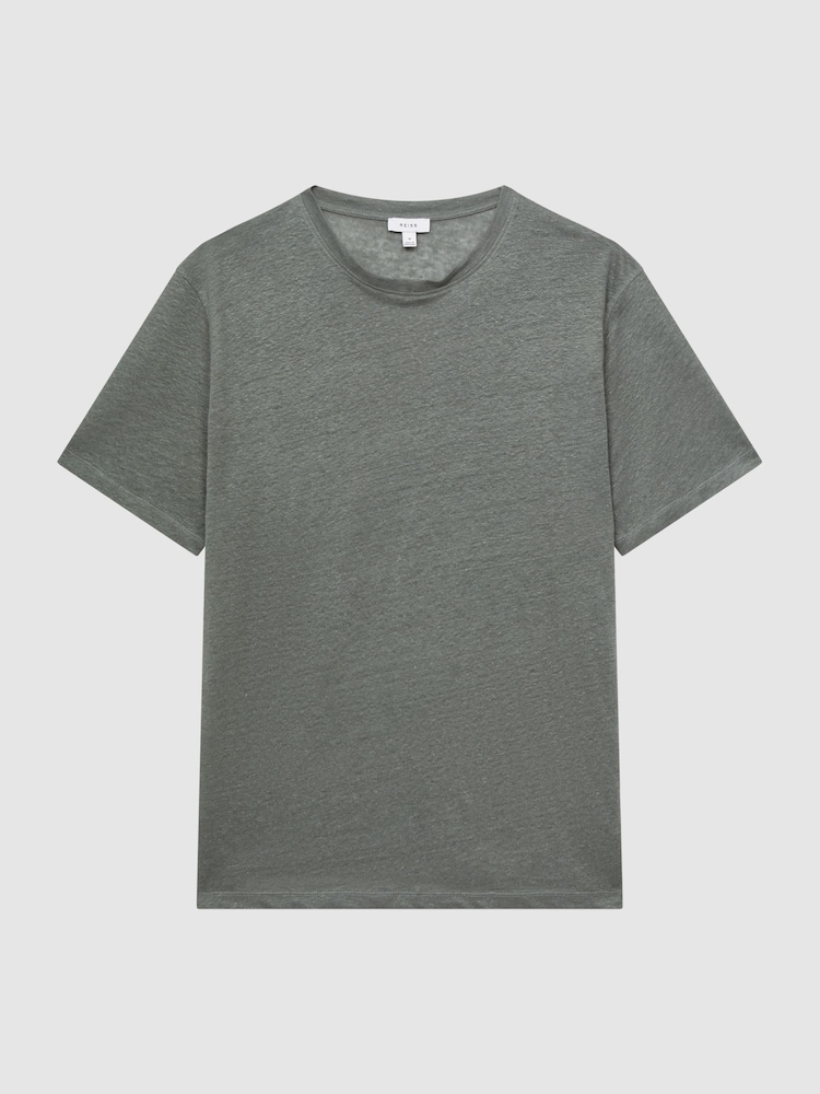 Reiss Fern Green Venice Linen Crew Neck T-Shirt - Image 2 of 5