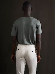Reiss Fern Green Venice Linen Crew Neck T-Shirt - Image 4 of 5