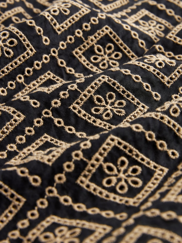 Black/Brown Broderie Frill Sleeve Embroidered Cami Top - Image 2 of 3