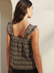 Black/Brown Broderie Frill Sleeve Embroidered Cami Top - Image 3 of 3