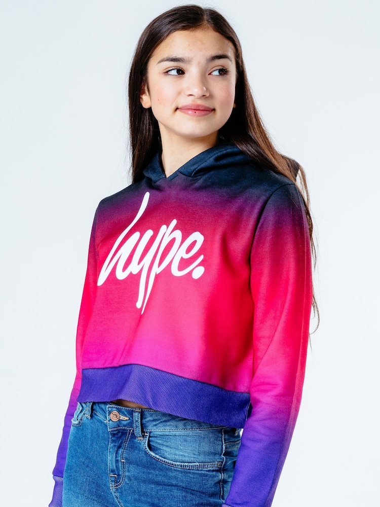 Hype. Black/Pink Fade Crop Hoodie - Image 1 of 4