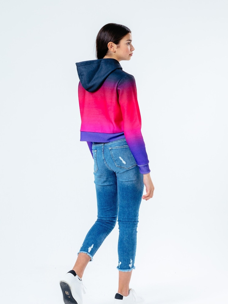 Hype. Black/Pink Fade Crop Hoodie - Image 2 of 4
