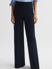 Reiss Navy Rosalyn Petite Wide Leg Drawstring Trousers - Image 1 of 6