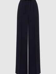 Reiss Navy Rosalyn Petite Wide Leg Drawstring Trousers - Image 2 of 6