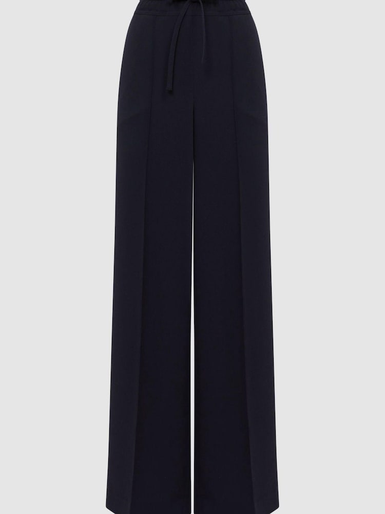 Reiss Navy Rosalyn Petite Wide Leg Drawstring Trousers - Image 2 of 6