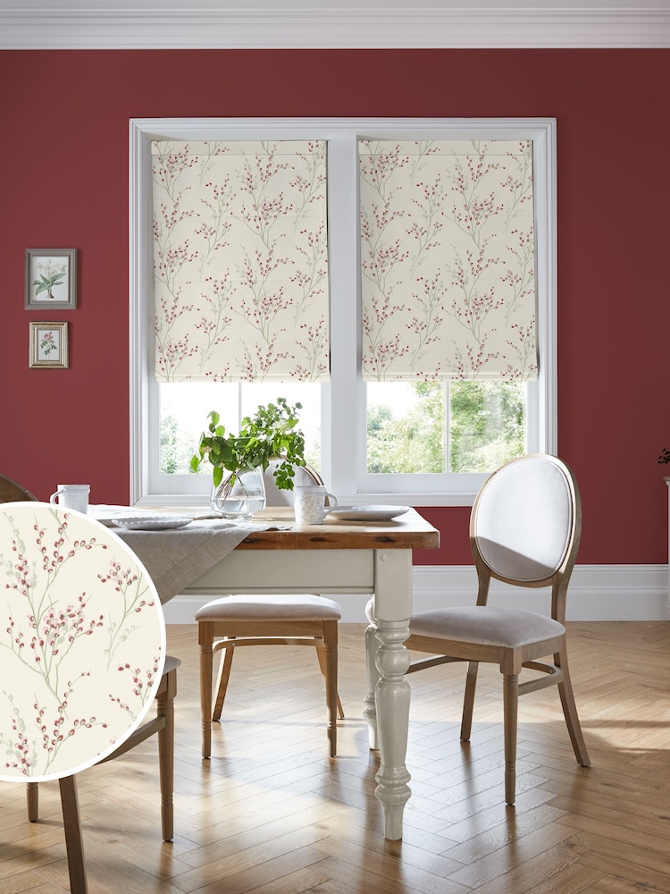 Laura Ashley Red Pussy Willow Winter Made to Measure 100% Cotton Roman Blinds - Image 1 of 6