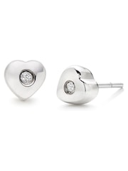 Beaverbrooks Children’s Mini B Silver Diamond Heart Earrings - Image 1 of 5