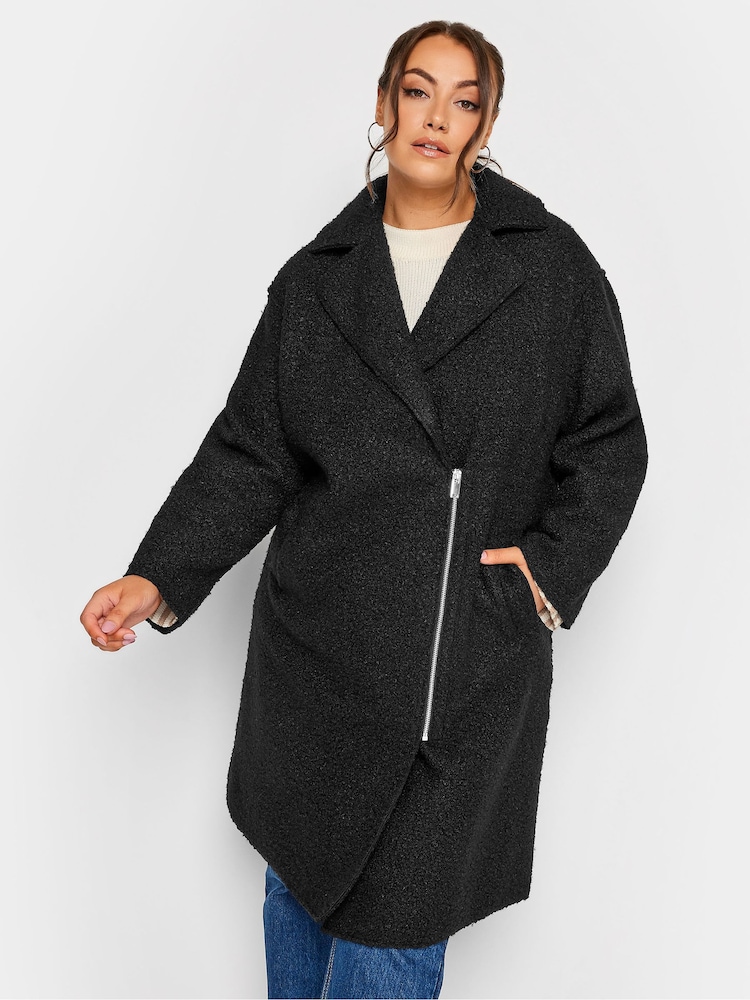 Yours Curve Black Boucle Biker Coat - Image 1 of 4