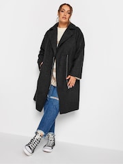 Yours Curve Black Boucle Biker Coat - Image 3 of 4