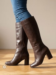 Jones Bootmaker Brown Leather Eirith Block Heel Smart Leather Long Boots - Image 1 of 6