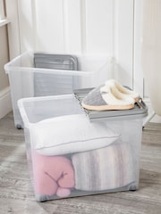 Wham Set of 2 Clear 80Ltr Plastic Storage Boxes With Wheels & Folding Lid - Image 1 of 4