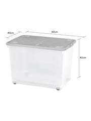 Wham Set of 2 Clear 80Ltr Plastic Storage Boxes With Wheels & Folding Lid - Image 4 of 4