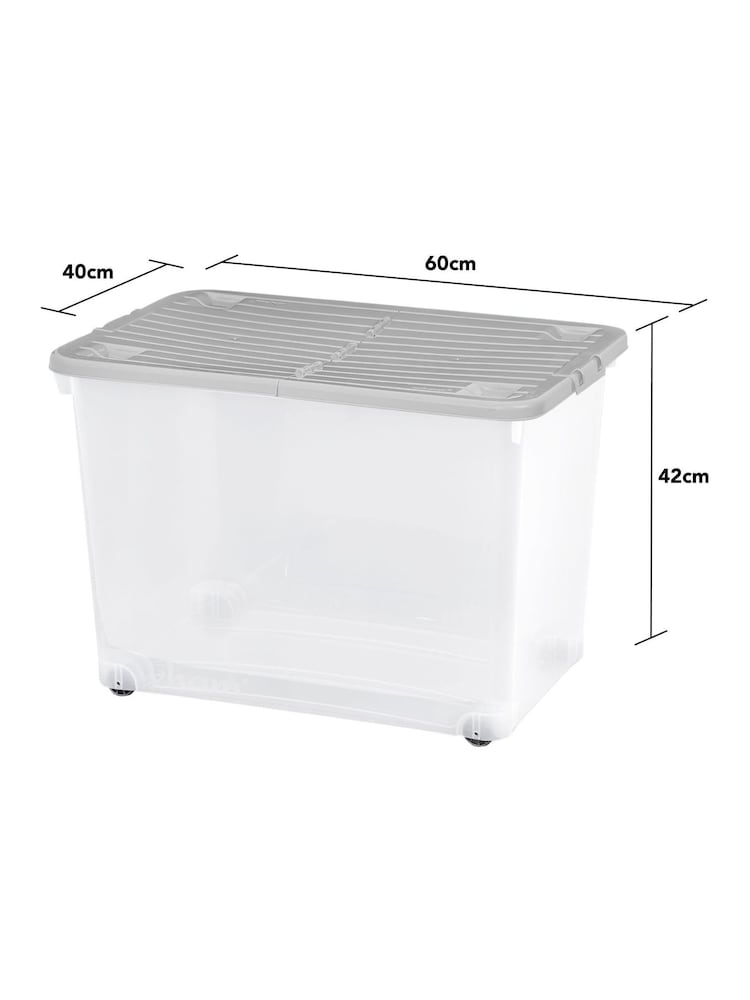 Wham Set of 2 Clear 80Ltr Plastic Storage Boxes With Wheels & Folding Lid - Image 4 of 4