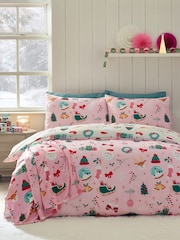 Catherine Lansfield Pink Christmas Happy Holidays So Soft Duvet Cover and Pillowcase Set - Image 2 of 5