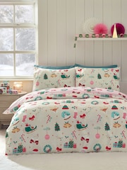 Catherine Lansfield Pink Christmas Happy Holidays So Soft Duvet Cover and Pillowcase Set - Image 3 of 5