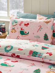 Catherine Lansfield Pink Christmas Happy Holidays So Soft Duvet Cover and Pillowcase Set - Image 4 of 5
