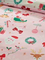 Catherine Lansfield Pink Christmas Happy Holidays So Soft Duvet Cover and Pillowcase Set - Image 5 of 5