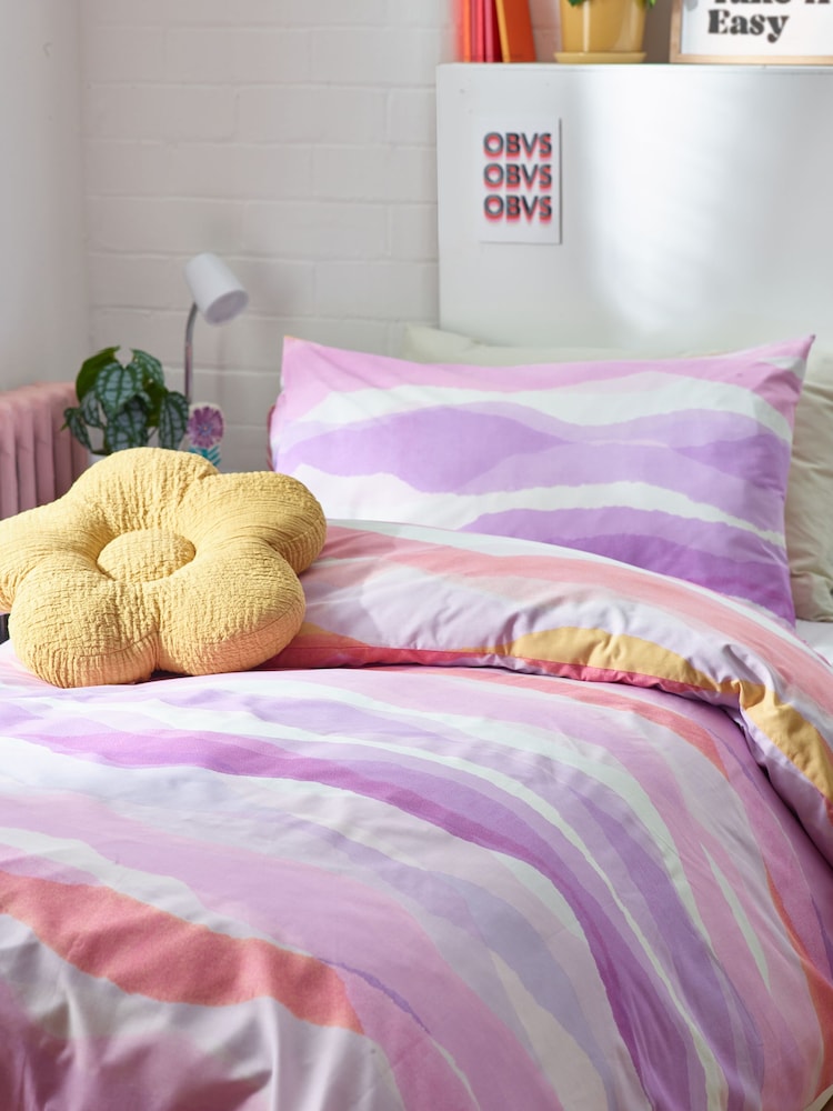 Multi Ombre Wave Printed Polycotton Duvet Cover and Pillowcase Bedding - Image 1 of 5