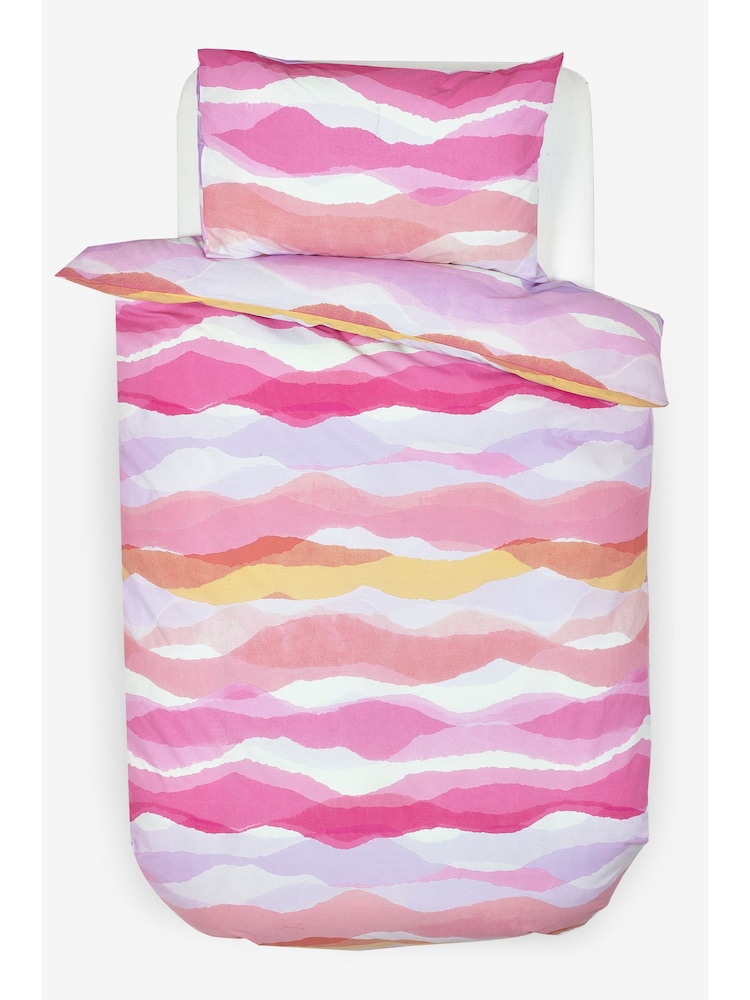 Multi Ombre Wave Printed Polycotton Duvet Cover and Pillowcase Bedding - Image 8 of 8