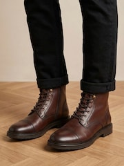Jones Bootmaker Dark Brown Leather Davide Leather Wide-Fit Military Boots - Image 1 of 6
