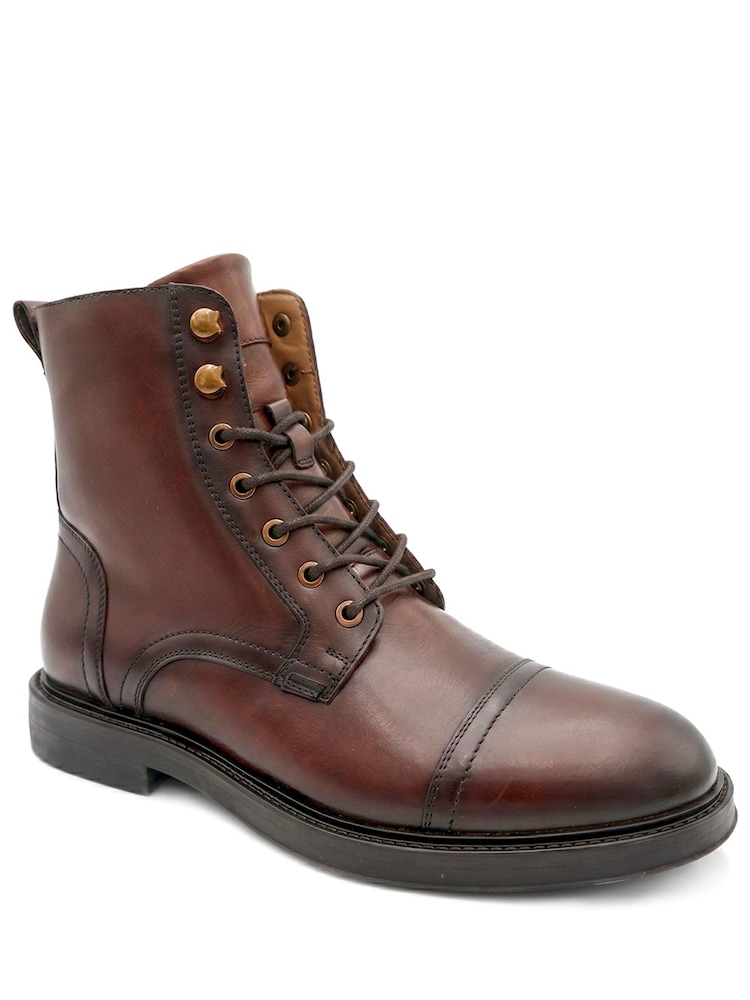 Jones Bootmaker Dark Brown Leather Davide Leather Wide-Fit Military Boots - Image 2 of 6