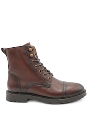Jones Bootmaker Dark Brown Leather Davide Leather Wide-Fit Military Boots - Image 4 of 6