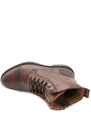 Jones Bootmaker Dark Brown Leather Davide Leather Wide-Fit Military Boots - Image 5 of 6