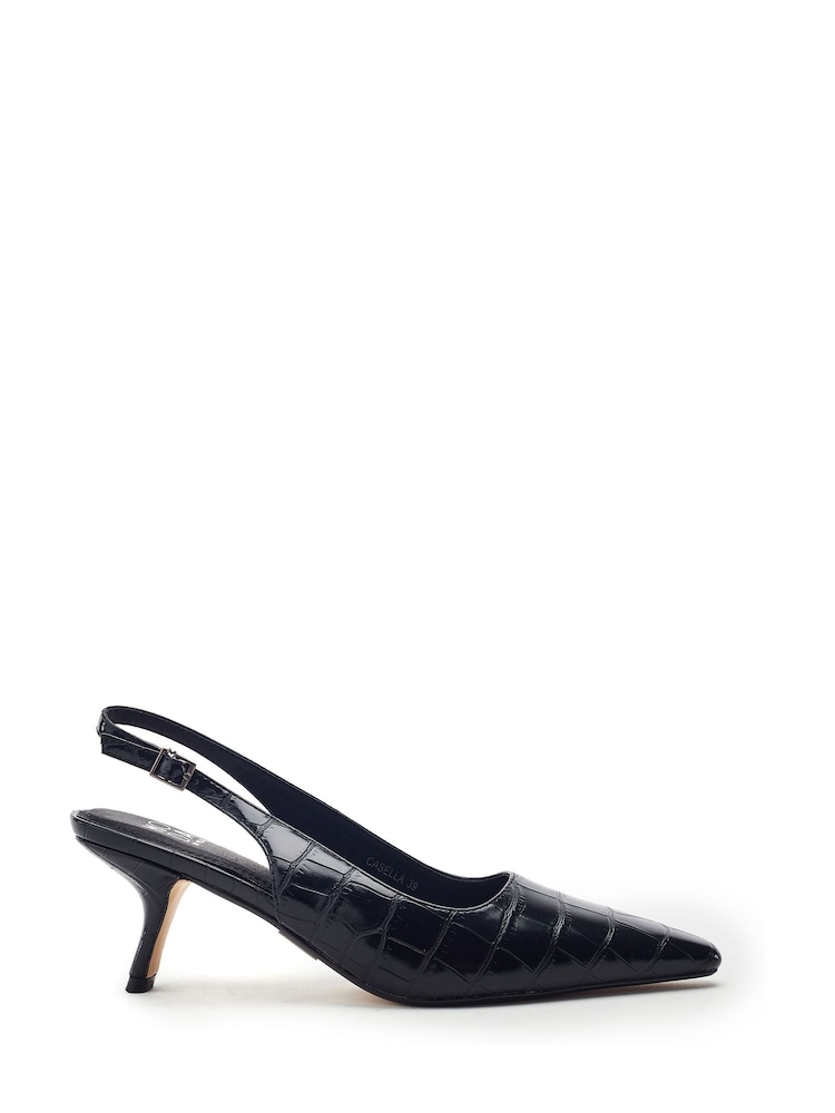 Чорний - Moda in Pelle Gasella Square Toe Kitten Heel Slingback - Image 1 of 4