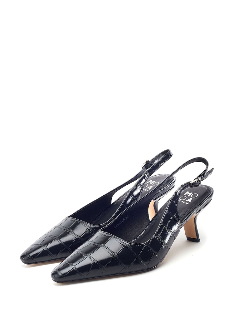 Чорний - Moda in Pelle Gasella Square Toe Kitten Heel Slingback - Image 2 of 4
