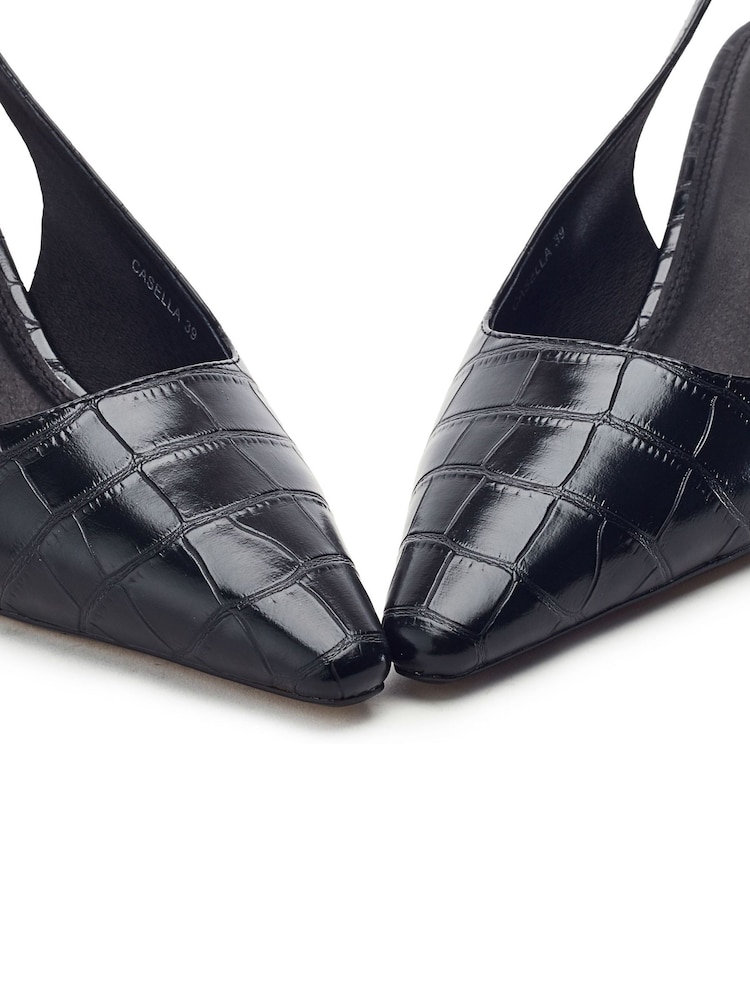 Чорний - Moda in Pelle Gasella Square Toe Kitten Heel Slingback - Image 4 of 4