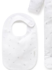 Purebaby Grey Baby 100% Cotton Hat Bib & Sleepsuit Set 3 Piece - Image 3 of 5