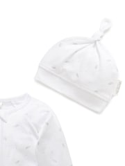 Purebaby Grey Baby 100% Cotton Hat Bib & Sleepsuit Set 3 Piece - Image 4 of 5