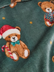 Catherine Lansfield Green Christmas Tartan Teddy Bear Fleece Blanket Throw - Image 3 of 3