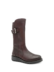 أحمر عنابي - Jones Bootmaker Edita2 Leather Long Boots - صورة 2 من 6