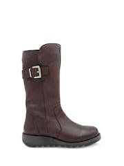 أحمر عنابي - Jones Bootmaker Edita2 Leather Long Boots - صورة 4 من 6