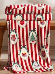 Catherine Lansfield Red Christmas Vintage Stripe Cosy Fleece Blanket Throw - Image 1 of 3