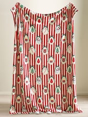 Catherine Lansfield Red Christmas Vintage Stripe Cosy Fleece Blanket Throw - Image 2 of 3