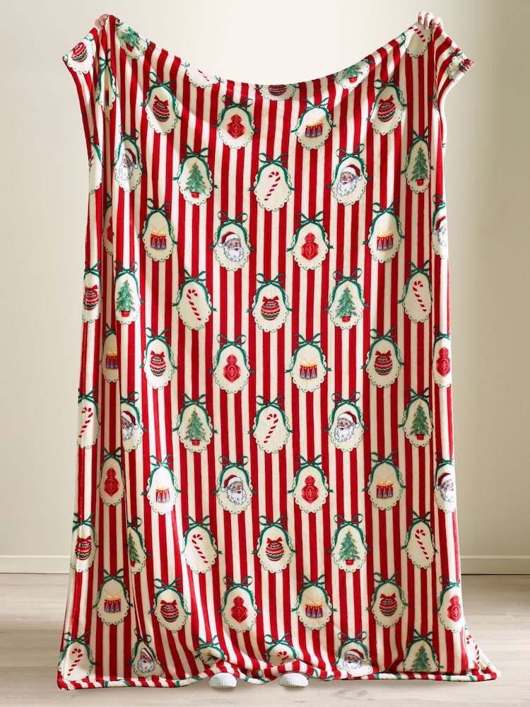Catherine Lansfield Red Christmas Vintage Stripe Cosy Fleece Blanket Throw - Image 2 of 3 Catherine Lansfield Red Christmas Vintage Stripe Cosy Fleece Blanket Throw - Image 2 of 3