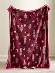 Catherine Lansfield Plum Teddy Christmas Nutcracker Cosy and Warm Fleece Throw - Image 2 of 3