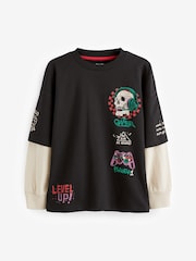 Black Skull Skate Sleeve Back Print Graphic T-Shirt (4-16yrs) - Image 10 of 12
