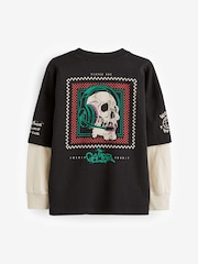 Black Skull Skate Sleeve Back Print Graphic T-Shirt (4-16yrs) - Image 11 of 12