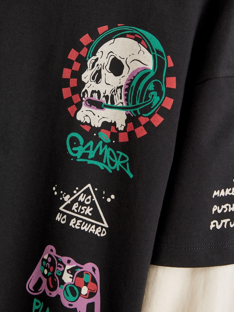 Black Skull Skate Sleeve Back Print Graphic T-Shirt (4-16yrs) - Image 12 of 12 Black Skull Skate Sleeve Back Print Graphic T-Shirt (4-16yrs) - Image 12 of 12