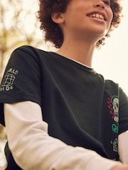 Black Skull Skate Sleeve Back Print Graphic T-Shirt (4-16yrs) - Image 9 of 12