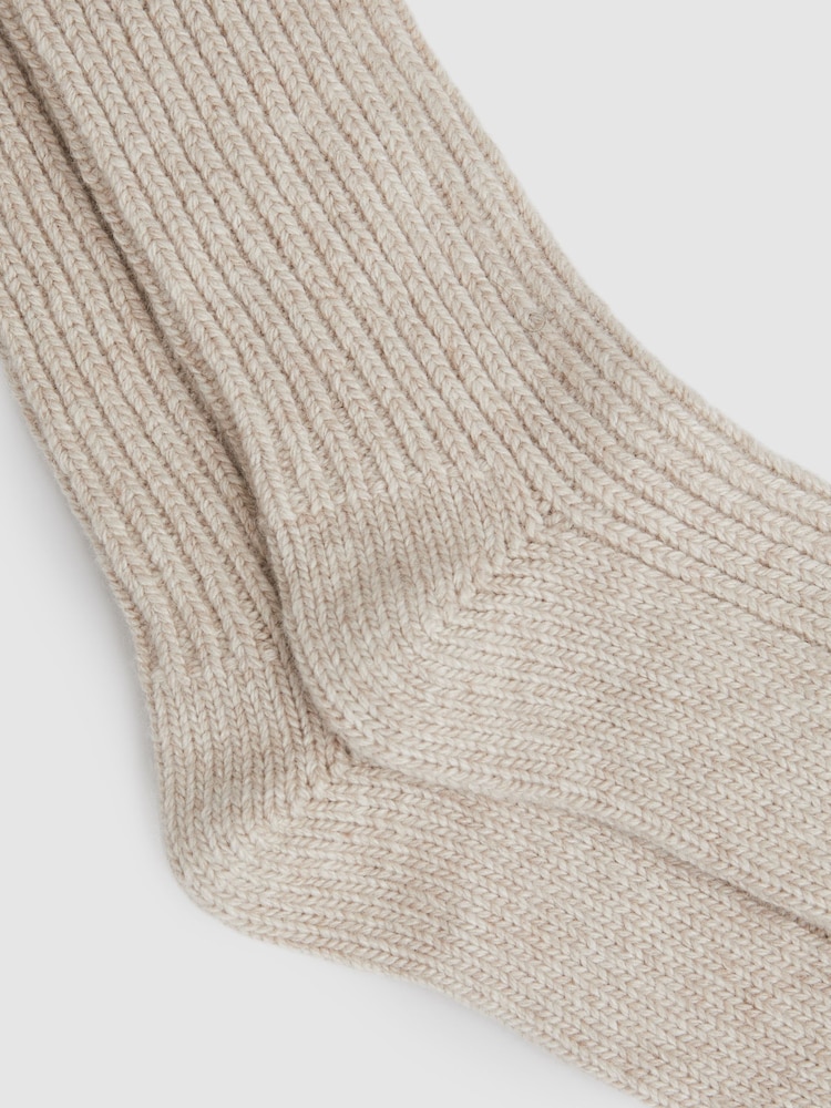Reiss Oatmeal Carmen Wool Blend Ribbed Socks - Image 2 of 3